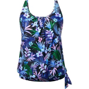 image:imageYonique Womens Blouson Tankini Swim Top Loose Fit Strappy Bathing Suit  Removable cups for custom shaping Tummy Control SwimwearPurple Blue Floral