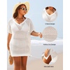 image:imagePlus Size Swimsuit Cover Up Crochet Bathing Suit Short Sleeve Beach Dress  Side slits for fluid movement stylish knit patterns soft skinfriendly acrylic fabricWhite