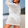 image:imagePlus Size Swimsuit Cover Up Crochet Bathing Suit Short Sleeve Beach Dress  Side slits for fluid movement stylish knit patterns soft skinfriendly acrylic fabricLong Sleeves White
