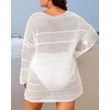 image:imagePlus Size Swimsuit Cover Up Crochet Bathing Suit Short Sleeve Beach Dress  Side slits for fluid movement stylish knit patterns soft skinfriendly acrylic fabricLong Sleeves White