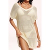 image:imagePlus Size Swimsuit Cover Up Crochet Bathing Suit Short Sleeve Beach Dress  Side slits for fluid movement stylish knit patterns soft skinfriendly acrylic fabricBeige