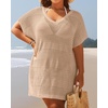 image:imagePlus Size Swimsuit Cover Up Crochet Bathing Suit Short Sleeve Beach Dress  Side slits for fluid movement stylish knit patterns soft skinfriendly acrylic fabricLight Khaki