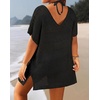image:imagePlus Size Swimsuit Cover Up Crochet Bathing Suit Short Sleeve Beach Dress  Side slits for fluid movement stylish knit patterns soft skinfriendly acrylic fabricBlack