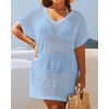 image:imagePlus Size Swimsuit Cover Up Crochet Bathing Suit Short Sleeve Beach Dress  Side slits for fluid movement stylish knit patterns soft skinfriendly acrylic fabricDusty Blue