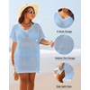 image:imagePlus Size Swimsuit Cover Up Crochet Bathing Suit Short Sleeve Beach Dress  Side slits for fluid movement stylish knit patterns soft skinfriendly acrylic fabricDusty Blue