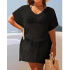 image:imagePlus Size Swimsuit Cover Up Crochet Bathing Suit Short Sleeve Beach Dress  Side slits for fluid movement stylish knit patterns soft skinfriendly acrylic fabricBlack