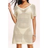 image:imagePlus Size Swimsuit Cover Up Crochet Bathing Suit Short Sleeve Beach Dress  Side slits for fluid movement stylish knit patterns soft skinfriendly acrylic fabricBeige