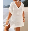 image:imagePlus Size Swimsuit Cover Up Crochet Bathing Suit Short Sleeve Beach Dress  Side slits for fluid movement stylish knit patterns soft skinfriendly acrylic fabricWhite