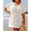 image:imagePlus Size Swimsuit Cover Up Crochet Bathing Suit Short Sleeve Beach Dress  Side slits for fluid movement stylish knit patterns soft skinfriendly acrylic fabricWhite
