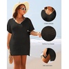 image:imagePlus Size Swimsuit Cover Up Crochet Bathing Suit Short Sleeve Beach Dress  Side slits for fluid movement stylish knit patterns soft skinfriendly acrylic fabricBlack