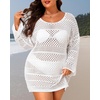 image:imagePlus Size Swimsuit Cover Up Crochet Bathing Suit Short Sleeve Beach Dress  Side slits for fluid movement stylish knit patterns soft skinfriendly acrylic fabricLong Sleeves White