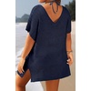 image:imagePlus Size Swimsuit Cover Up Crochet Bathing Suit Short Sleeve Beach Dress  Side slits for fluid movement stylish knit patterns soft skinfriendly acrylic fabricNavy