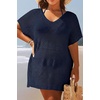 image:imagePlus Size Swimsuit Cover Up Crochet Bathing Suit Short Sleeve Beach Dress  Side slits for fluid movement stylish knit patterns soft skinfriendly acrylic fabricNavy