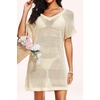 image:imagePlus Size Swimsuit Cover Up Crochet Bathing Suit Short Sleeve Beach Dress  Side slits for fluid movement stylish knit patterns soft skinfriendly acrylic fabricBeige