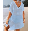 image:imagePlus Size Swimsuit Cover Up Crochet Bathing Suit Short Sleeve Beach Dress  Side slits for fluid movement stylish knit patterns soft skinfriendly acrylic fabricDusty Blue