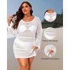 image:imagePlus Size Swimsuit Cover Up Crochet Bathing Suit Short Sleeve Beach Dress  Side slits for fluid movement stylish knit patterns soft skinfriendly acrylic fabricLong Sleeves White