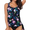 image:imageYonique Womens Blouson Tankini Swim Top Loose Fit Strappy Bathing Suit  Removable cups for custom shaping Tummy Control SwimwearFloral