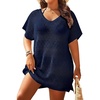 image:imagePlus Size Swimsuit Cover Up Crochet Bathing Suit Short Sleeve Beach Dress  Side slits for fluid movement stylish knit patterns soft skinfriendly acrylic fabricNavy
